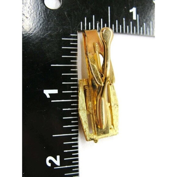 Cufflinks Set w Tie Clasp Gold Tone Emerald Cut Rhinestone Dress Suit Vintage - Picture 7 of 9